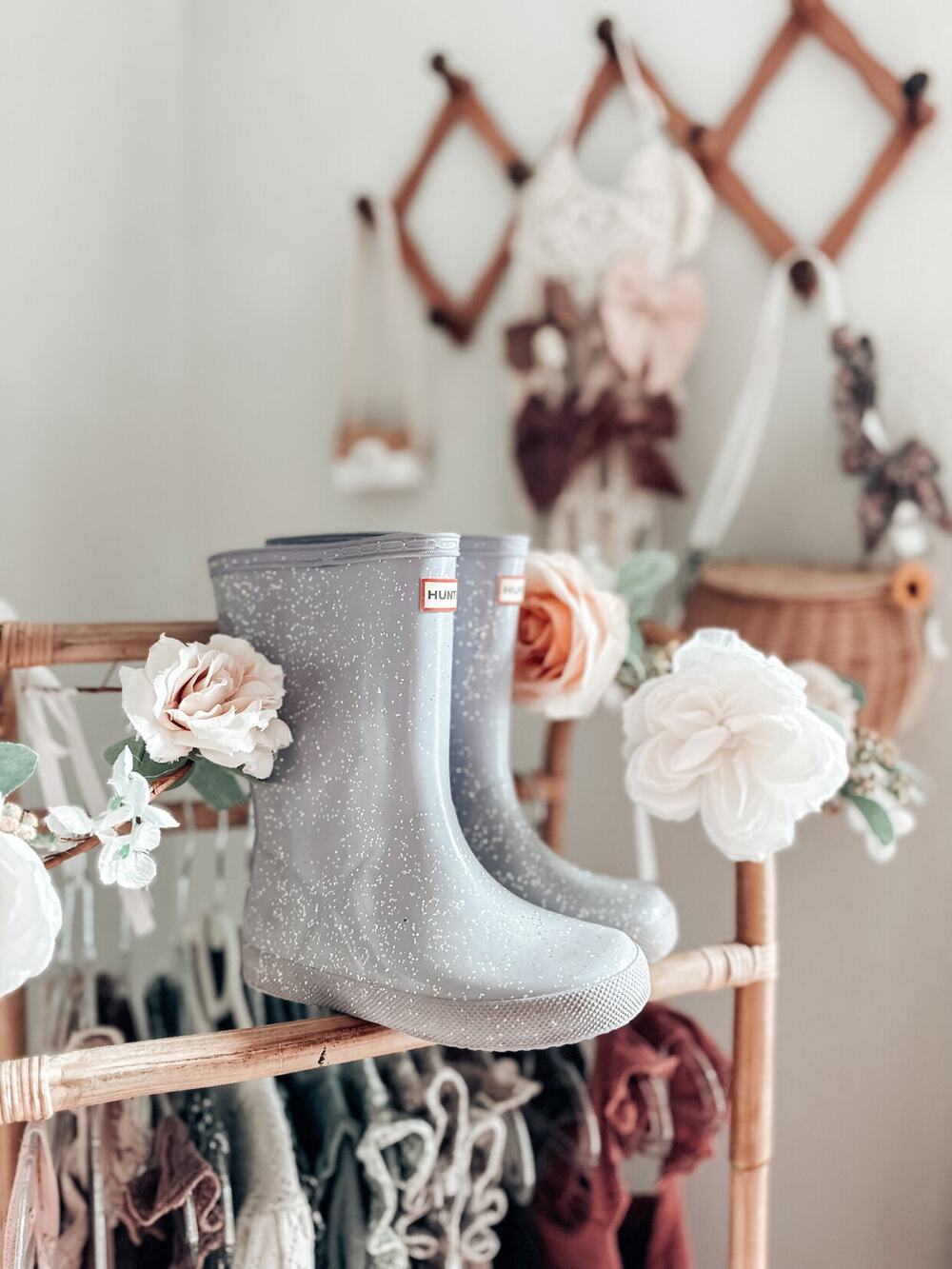 Hunter Shimmery Gloss Pastel Glitter Rainboots UK10 US11
